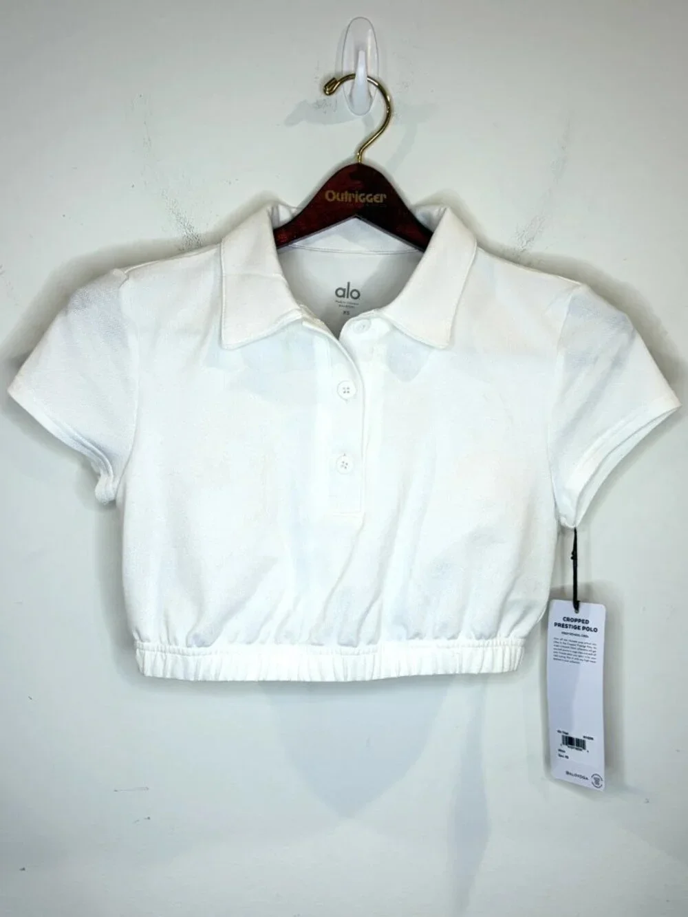 NWT Alo Cropped Prestige Polo Top Sz XS White Built In Bra Preppy Activewear